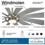 Minka Aire F870L-BS Windmolen 65" Outdoor Ceiling Fan with LED Light and Remote Control Brushed Steel