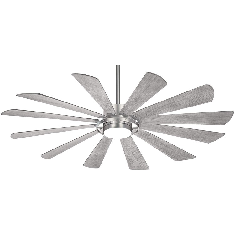 Minka Aire F870L-BS Windmolen 65" Outdoor Ceiling Fan with LED Light and Remote Control Brushed Steel