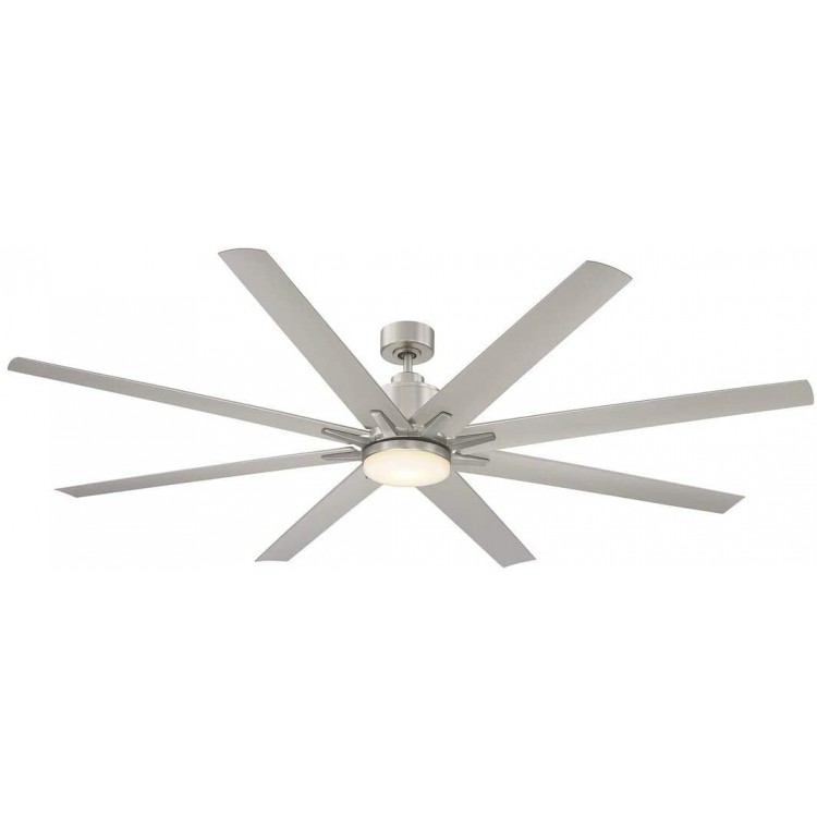Modern 72" Ceiling Fan with 8-Blades Ceiling Fan and a Six Speed DC Motor and LED Dimmable Light in a Satin Nickel Finish