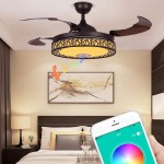 MoreChange 42” Retractable Ceiling Fans with Lights and Remote Control Invisible Modern Chandelier Fan Lighting with Bluetooth Speaker Play Music 7 Colorful Dimmable Fixture for Bedroom Living Room