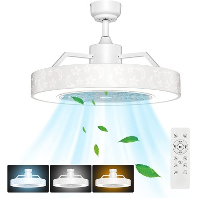 Tangkula 23" Ceiling Fan with Lights Round LED Ceiling Lighting Fan with Invisible Blades Starry Sky Acrylic Lampshade Stepless Dimmable with Remote Control 3 Speed for Living Room Bedroom