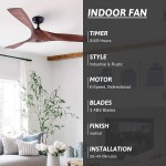 VONLUCE 52’’ Industrial Ceiling Fan No Light with Remote Control Mid Century Ceiling Fans with 3 Walnut ABS Blades Indoor Ceiling Fan Airplane Propeller for Kitchen Bedroom Living Room