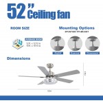 warmiplanet Ceiling Fan with Lights Remote Control 52 Inch Brushed Nickel 5-Blades