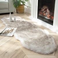 Ashler HOME DECO Ultra Soft Faux Fox Fur Rug White Brown Fluffy Area Rug Carpets Fluffy Rug Chair Couch Cover for Bedroom Floor Sofa Living Room 2 x 6 Feet