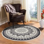 HEBE 6 Ft Large Cotton Round Area Rugs Machine Washable Chic Bohemian Mandala Printed Tassel Cotton Rug Woven Throw Rug Carpet for Bedroom Living Room