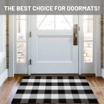 iOhouze Cotton Buffalo Plaid Check Rug Outdoor Doormat 27.5 x 43 Inches Washable Woven Front Porch Decor Outdoor Indoor Welcome Mats for Front Door Farmhouse Entryway Home Entrance Black Rug