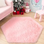 KIXINWA Hexagon Rug for Princess Play Tent 4.6X4FT Plush Rug for Girl Tent Fluffy Area Rugs for Kids Room Carpet for Teen's Room Shaggy Rug for Baby Nursery Room Pink Rugs for Cute Room Decor