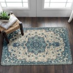 Lahome Collection Traditional Vintage Floral Area Rug 2’ X 3’ Non-Slip Medallion Vintage Area Rug Small Accent Distressed Throw Rugs Floor Carpet for Door Mat Entryway Bedrooms Decor 2’ X 3 Blue