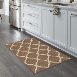 Maples Rugs Rebecca Contemporary Kitchen Rugs Non Skid Accent Area Carpet [Made in USA] 2'6 x 3'10 Café Brown White