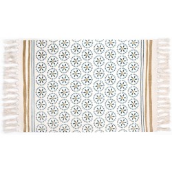 MARSAULE Boho Woven Cotton Floral Area Rug with Tassel 2x3 feet Washable Decorative Mat with Fringe Throw Rug for Home Living Room Kitchen Floor Laundry Room Bathroom