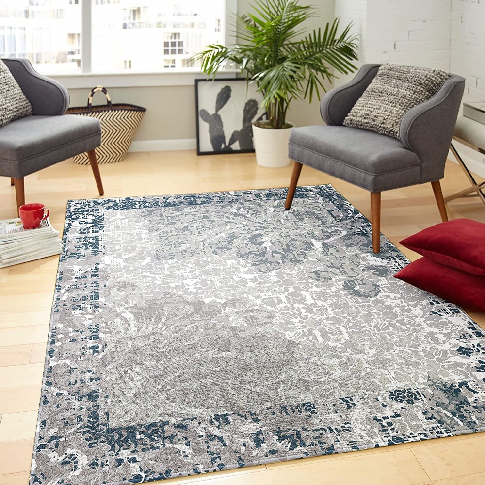 Modern Abstract Area Rug 8x10 feet Contemporary Large Rugs Floor Carpet for Living Room,Blue Grey