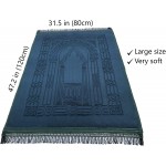 Prayer Rug Muslim Mat Islamic Thick Large Padded Sajadah for Kids Men Women with Islam Prayer Beads for Eid Travel Ramadan Soft Luxury Great for Knees and ForeheadGreen