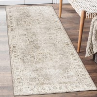ReaLife Machine Washable Rug Stain Resistant Non-Shed Eco-Friendly Non-Slip Family & Pet Friendly Made from Premium Recycled Fibers Vintage Bohemian Medallion Beige Ivory 2'6" x 6'