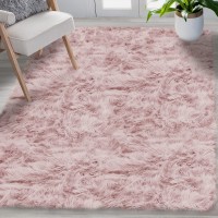 Soft and Thick Faux Fur Rug by lalaLOOM Machine Washable Super Fluffy Carpets for Bedroom and Living Room Floors Durable Rubber Backing Luxury Shag Area Rugs for Modern Interior 4x6 Dusty Pink