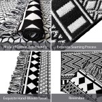 Upgraded Boho Bathroom Rug 2'x3' 100% Woven Geometric Rug for Bedroom Black and White Rug Bohemian Bath Mat Kitchen Rug Washable Cotton Small Throw Rug Tassel Rug for Kitchen Laundry Doorway Porch