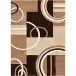 Well Woven Echo Shapes & Circles Ivory Beige Brown Modern Geometric Comfy Casual Hand Carved Area Rug 3'11inx5'3in Easy Clean Stain Resistant Abstract Contemporary Thick Soft Plush Living Room