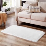 White Fur Rug Fluffy Rug Small Faux Fur Rugs for Bedroom Washable Faux Sheepskin Rug for Sofa Couch Seat Cushion Thick Shaggy Furry Rugs Floor Carpets for Bedside Living Room 2x4 ft CIICOOL