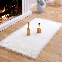 White Fur Rug Fluffy Rug Small Faux Fur Rugs for Bedroom Washable Faux Sheepskin Rug for Sofa Couch Seat Cushion Thick Shaggy Furry Rugs Floor Carpets for Bedside Living Room 2x4 ft CIICOOL