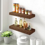 BAMFOX Floating Wall Shelf Set of 2,Natural Bamboo Wall Decor Storage Shelf，Wall Mount Display Rack for Bedroom Living Room Bathroom Kitchen Office and More
