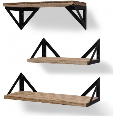 BAYKA Floating Shelves Wall Shelf Mounted Decorative Rustic Wood Hanging Shelving Set of 3 for Bedroom Kitchen Bathroom Living Room Weight Bearing Shelves for Cats Pictures Towels Accessories