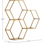 Brand – Rivet Modern Hexagon Honeycomb Floating Wall Shelf Unit with Glass Shelves 28" x 28" x 6" Gold