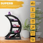 CEFRECO Wooden Crystal Display Shelf Crystal Holder for Stones and Essential Oil Black Witchy Decor Crescent Moon Phrase Decorative Shelves for Table Top Unique Crystal Shelf Display Stand