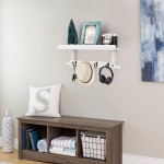 Emfogo Floating Shelves Wall Mounted Rustic Wall Shelves with 6 Hooks for Storage at Bedroom Entryway Bathroom White