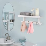 Emfogo Floating Shelves Wall Mounted Rustic Wall Shelves with 6 Hooks for Storage at Bedroom Entryway Bathroom White