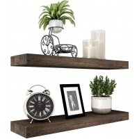 Floating Shelves Rustic Natural Wood Wall Shelf Open Shelving Farmhouse Live Edge Light Wooden Wall Mounted Decor for Bathroom Living Room Bedroom Kitchen Set of 2 24 inch Dark Brown