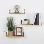 Floating Shelves Wall Mounted Set of 3 Wooden Wall Shelf for Bathroom Bedroom Living Room Laundry Kitchen Light Brown Gold