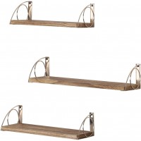 Floating Shelves Wall Mounted Set of 3 Wooden Wall Shelf for Bathroom Bedroom Living Room Laundry Kitchen Light Brown Gold