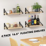 Floating Shelves Wall Mounted Set of 4 Rustic Wood Wall Decor Hanging Storage Shelving for Bedroom Bathroom Living Room and Kitchen Natural Wood with Black Metal Floating Shelf Bracket