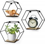 Greenco Geometric Hexagon Shaped Floating Shelves Honeycomb Shelves Home Decor Metal Wire and Rustic Wood Wall Storage Shelves for Bedroom Living Room Bathroom Kitchen and Office – Set of 3