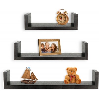 Greenco Set of 3 Floating “U” Shelves Easy-to-Assemble Floating Wall Mount Shelves for Bedrooms and Living Rooms Espresso Finish