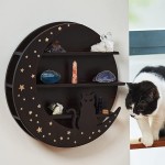 HopSkip Brown Cat Moon Shelf for Crystals and Essential Oils 15.75” x 2.76” Durable Pine Floating Shelves Beautiful Delicate Laser Engraved Star Design – Cat-Shaped Hippie Décor