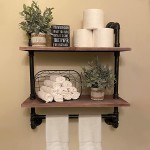 Industrial Pipe Shelf,Rustic Wall Shelf with Towel Bar,24" Towel Racks for Bathroom,2 Layer Pipe Shelves Wood Shelf Shelving