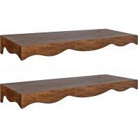 Kate and Laurel Justina Traditional Wall Shelf Set of 2 Rustic Wood Scalloped Ledge for Storage and Display