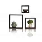 Melannco Floating Wall Square Cube Shelves for Bedroom Living Room Bathroom Kitchen Wood Set of 3 Black
