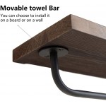 Mkono Floating Shelves Wall Mounted Set of 2 Rustic Wood Bathroom Storage Shelf with Removable Towel Bar and 8 Hooks- Home Decor Organizer for Living Room Bedroom Kitchen