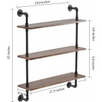 MOCOME Industrial Pipe Shelving 27.5" W Rustic Floating Wood Shelf Wall Mounted Farmhouse Industrial Shelves with Natural Solid Pine Wood Plank for Bathroom Living Room Kitchen 3 Tier Brown
