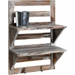 MyGift 2-Tier Wall-Mounted Shelf Rack with Key Hooks Torched Wood Entryway Storage Display Shelves Bathroom Shelving and Towel Hooks 7 x 13-Inches