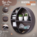 Onyx Haus Crescent Moon Shelf for Crystals Stone Essential Oil Small Plant and Art Wall Room and Gothic Witchy Decor Moon Phase Rustic Boho Shelfs Wooden Hanging Floating Shelves Brown