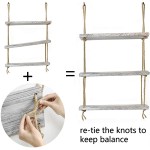 Oyydecor Wall Hanging Shelf 3 Tier Distressed Wood Swing Storage Shelves Jute Rope Organizer Rack Rustic Home Wall Decor White