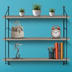 Sorbus® Floating Shelf with Metal Brackets — Wall Mounted Rustic Wood Wall Storage Decorative Hanging Display for Trophy Photo Frames Collectibles and Much More 3-Tier – Grey