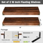 Soroel Floating Shelves Rustic Wood Wall Shelf Set of 2 Farmhouse Wooden Storage Shelves Wall Mounted Thick Wide Natural Wood Small Decor Shelving for Living Room Bedroom Bathroom Kitchen Brown-16''