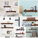 Soroel Floating Shelves Rustic Wood Wall Shelf Set of 2 Farmhouse Wooden Storage Shelves Wall Mounted Thick Wide Natural Wood Small Decor Shelving for Living Room Bedroom Bathroom Kitchen Brown-16''