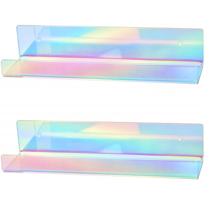 X-FLOAT Rainbow Iridescent Acrylic Floating Shelves Wall Mounted for Bedroom Bathroom Living Room or Kitchen Set of 2