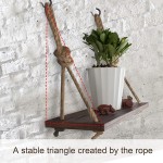 Yankario Rope Hanging Floating Shelves Rustic Wood Wall Decor Swing Shelf with 4 Hooks Pack of 2
