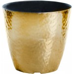 2-Pack 12-in. Round Metallic Hammered Plastic Flower Pot Garden Potted Planter for Indoors or Outdoors Gold