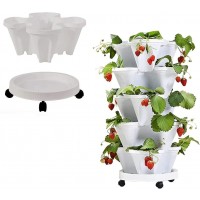 3 5Tier -Stand Stacking Planters Strawberry Planting Pots with Drainage Holes Creative,Used for Strawberries Herbs Peppers Flowers and Succulents White,5 Tier